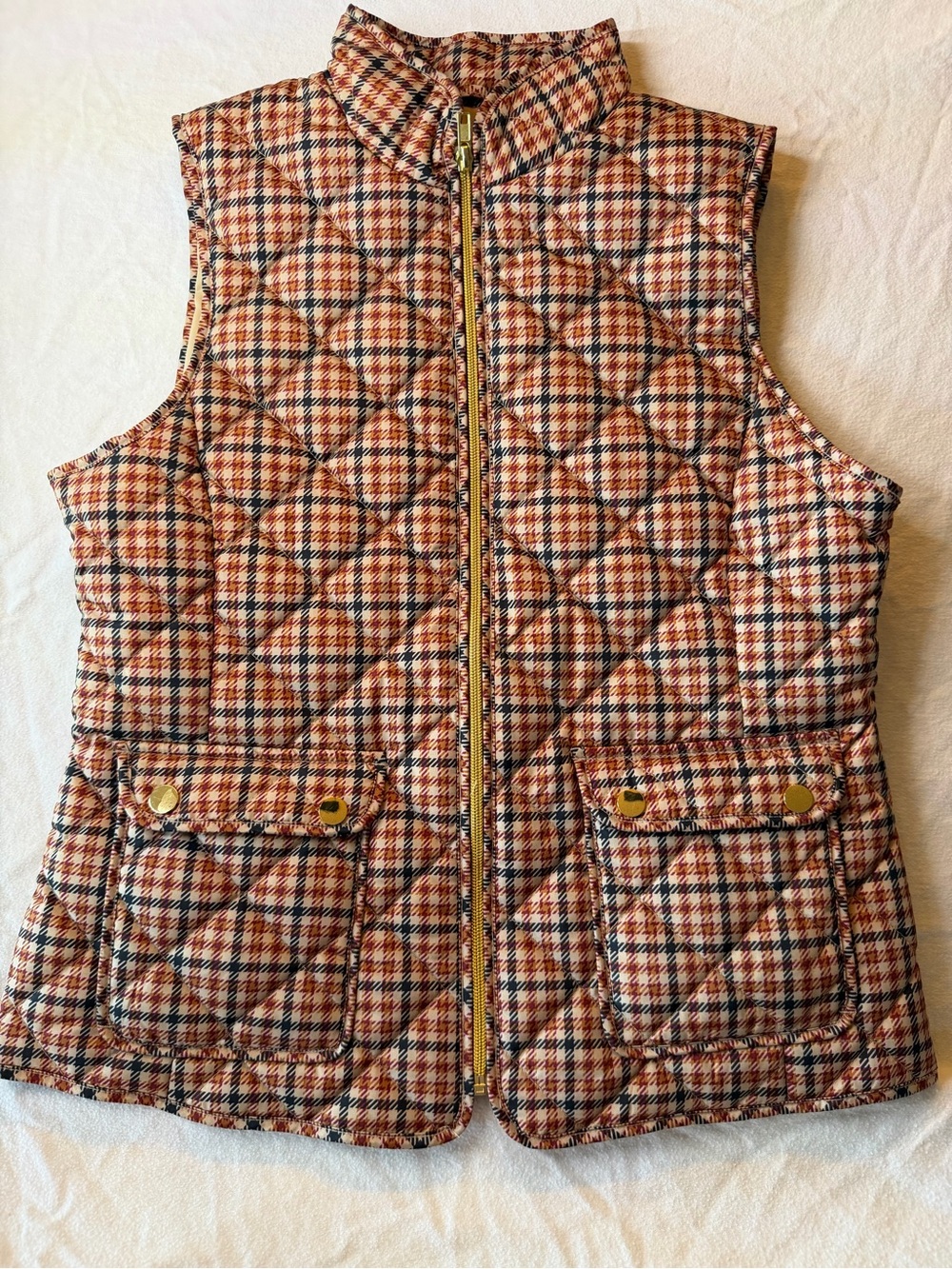 St. John's Bay Quilted Plaid Vest in Brown and Cream
